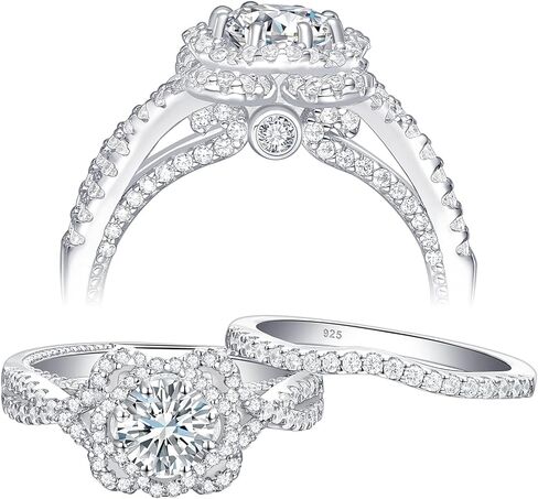 Newshe مجوهرات 925 فضة مجموعات الزفاف للنساء عباد الشمس AAAAA تشيكوسلوفاكيا خواتم الخطبة جولة الزفاف الفرقة حجم 5-10 in Kuwait