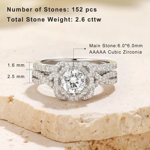 Newshe مجوهرات 925 فضة مجموعات الزفاف للنساء عباد الشمس AAAAA تشيكوسلوفاكيا خواتم الخطبة جولة الزفاف الفرقة حجم 5-10 in Kuwait