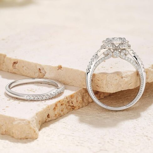 Newshe مجوهرات 925 فضة مجموعات الزفاف للنساء عباد الشمس AAAAA تشيكوسلوفاكيا خواتم الخطبة جولة الزفاف الفرقة حجم 5-10 in Kuwait