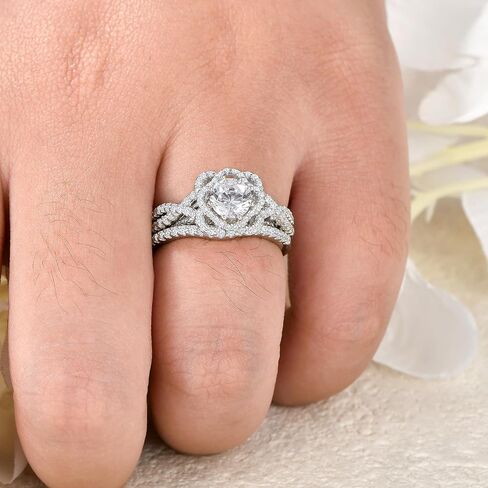 Newshe مجوهرات 925 فضة مجموعات الزفاف للنساء عباد الشمس AAAAA تشيكوسلوفاكيا خواتم الخطبة جولة الزفاف الفرقة حجم 5-10 in Kuwait