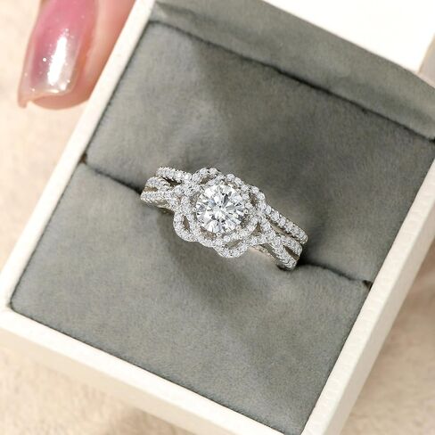 Newshe مجوهرات 925 فضة مجموعات الزفاف للنساء عباد الشمس AAAAA تشيكوسلوفاكيا خواتم الخطبة جولة الزفاف الفرقة حجم 5-10 in Kuwait