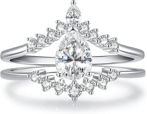 LAVUMO خواتم الزفاف للنساء فضة خاتم الخطوبة طقم زفاف ماركيز مكعب زركونيا تشيكوسلوفاكيا وعد خواتم لها in Kuwait