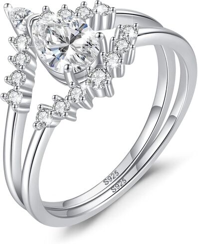 LAVUMO خواتم الزفاف للنساء فضة خاتم الخطوبة طقم زفاف ماركيز مكعب زركونيا تشيكوسلوفاكيا وعد خواتم لها in Kuwait