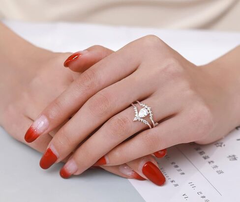 LAVUMO خواتم الزفاف للنساء فضة خاتم الخطوبة طقم زفاف ماركيز مكعب زركونيا تشيكوسلوفاكيا وعد خواتم لها in Kuwait