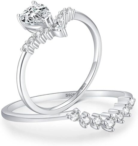 LAVUMO خواتم الزفاف للنساء فضة خاتم الخطوبة طقم زفاف ماركيز مكعب زركونيا تشيكوسلوفاكيا وعد خواتم لها in Kuwait