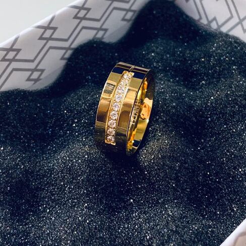 CEJUG 18k الذهب الأصفر مطلي خاتم الزواج مجموعات له ولها النساء الرجال التيتانيوم الفولاذ المقاوم للصدأ العصابات زوجين خواتم 3Ct تشيكوسلوفاكيا in Saudi Arabia