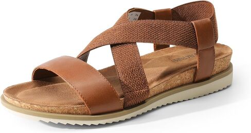 DREAM PAIRS Women's Comfortable Low Wedge Sandals, Open Toe Slip On Strappy Flat Sandals with Elastic Ankle Strap in Saudi Arabia