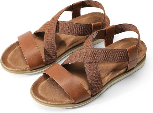 DREAM PAIRS Women's Comfortable Low Wedge Sandals, Open Toe Slip On Strappy Flat Sandals with Elastic Ankle Strap in Saudi Arabia