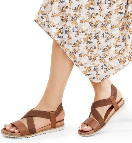 DREAM PAIRS Women's Comfortable Low Wedge Sandals, Open Toe Slip On Strappy Flat Sandals with Elastic Ankle Strap in Saudi Arabia