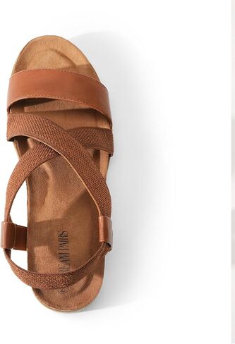 DREAM PAIRS Women's Comfortable Low Wedge Sandals, Open Toe Slip On Strappy Flat Sandals with Elastic Ankle Strap in Saudi Arabia