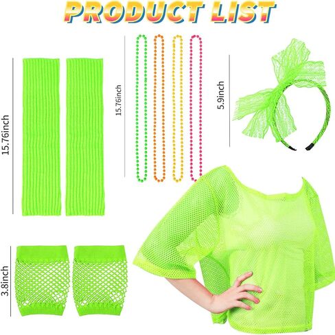 مجموعة إكسسوارات أزياء MOVINPE 80s للنساء تي شيرت شبكي نيون قبالة الكتف عقال قلادة تدفئة الساق قفازات شبكة صيد السمك in Kuwait