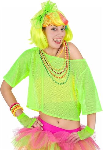 مجموعة إكسسوارات أزياء MOVINPE 80s للنساء تي شيرت شبكي نيون قبالة الكتف عقال قلادة تدفئة الساق قفازات شبكة صيد السمك in Kuwait