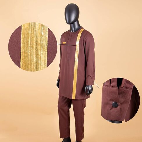 ملابس رياضية رجالية خاصة من afripride بأكمام طويلة وقمصان وبنطلون مطرزة مكونة من قطعتين ملابس Dashiki ملابس أفريقية للرجال in Kuwait