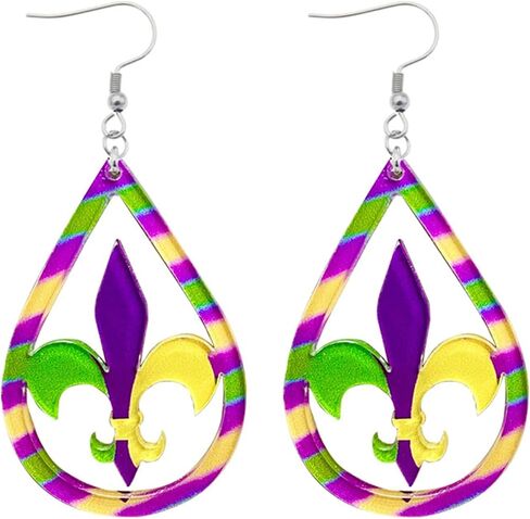 Dreuyet Mardi Gras الأقراط الأكريليك تاج كرنفال قناع حرف MARDI GRAS أقراط متدلية للنساء الفتيات هدايا مجوهرات العطلات المتدلية مهرجان بوهو لاما متعة انخفاض الأقراط موكب in Saudi Arabia
