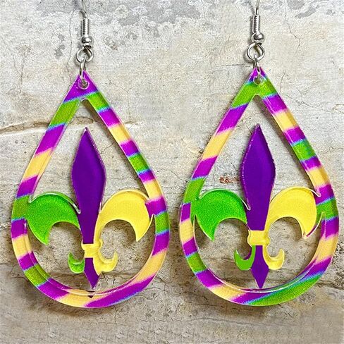 Dreuyet Mardi Gras الأقراط الأكريليك تاج كرنفال قناع حرف MARDI GRAS أقراط متدلية للنساء الفتيات هدايا مجوهرات العطلات المتدلية مهرجان بوهو لاما متعة انخفاض الأقراط موكب in Saudi Arabia