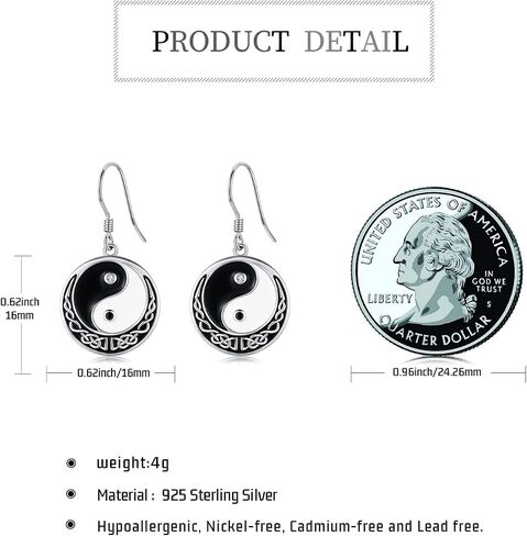 StoryMidir Yin Yang Earrings 925 Sterling Sliver Ying Yang Dangle Drop Earrings Hypoallergenic Yin and Yang Irish Celtic Knot Jewelry Gifts for Women in Saudi Arabia