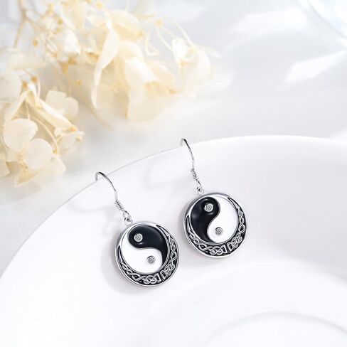 StoryMidir Yin Yang Earrings 925 Sterling Sliver Ying Yang Dangle Drop Earrings Hypoallergenic Yin and Yang Irish Celtic Knot Jewelry Gifts for Women in Saudi Arabia