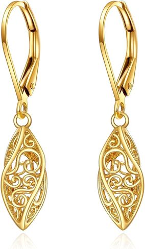 KECHO 14k Solid Gold Dangle Earrings for Women, Leverback Drop Earrings Fine Jewelry Birthday Gifts for Her in Saudi Arabia