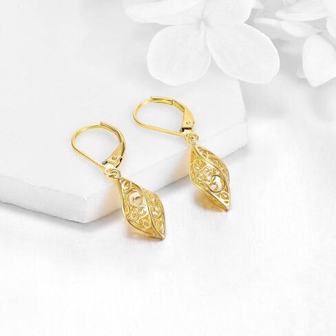 KECHO 14k Solid Gold Dangle Earrings for Women, Leverback Drop Earrings Fine Jewelry Birthday Gifts for Her in Saudi Arabia