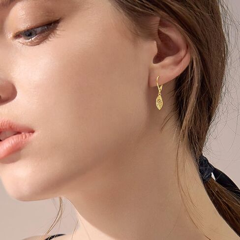 KECHO 14k Solid Gold Dangle Earrings for Women, Leverback Drop Earrings Fine Jewelry Birthday Gifts for Her in Saudi Arabia