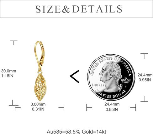 KECHO 14k Solid Gold Dangle Earrings for Women, Leverback Drop Earrings Fine Jewelry Birthday Gifts for Her in Saudi Arabia