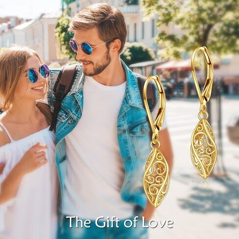 KECHO 14k Solid Gold Dangle Earrings for Women, Leverback Drop Earrings Fine Jewelry Birthday Gifts for Her in Saudi Arabia