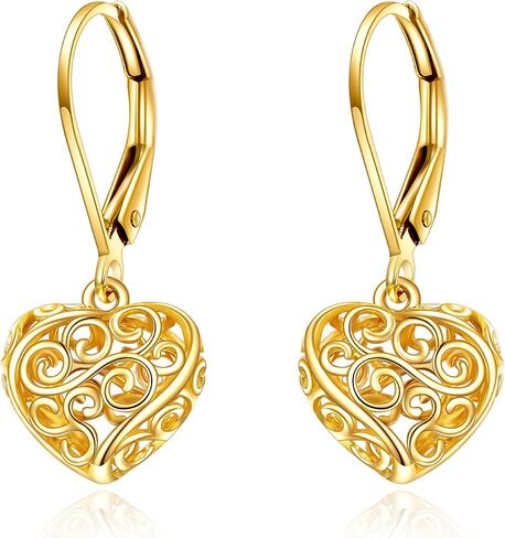KECHO 14k Solid Gold Dangle Earrings for Women, Leverback Drop Earrings Fine Jewelry Birthday Gifts for Her in Saudi Arabia