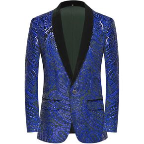 PYJTRL Men's Shiny Sequins Suit Jacket Classic Floral Suit Jacket Fashion,Suitable for Parties,Weddings,Banquets,Proms