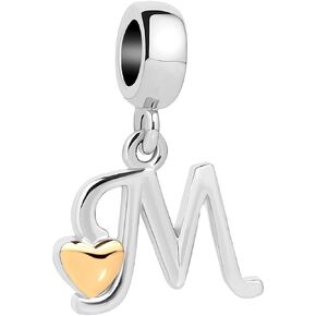 Initial A-Z Letter Charm Golden Heart Alphabet Dangle Beads for Bracelets & Necklaces