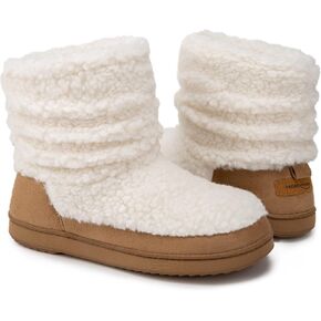 HomeTop Women's Boot Slippers Warm Memory Foam House Shoes Indoor Outdoor with Rubber Soles