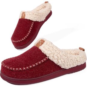 LongBay Women's Wool Felt Sherpa Memory Foam Slippers with Plush Fleece Lining Slip on Moc Clogs Indoor Or Outdoor