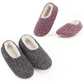 زوجان من الجوارب النسائية ذات النعل الناعم من Cozylook مع مقابض، مجموعة جوارب منزلية سميكة ودافئة مبطنة بصوف الشيربا، شبشب محبوك بكابل غير قابل للانزلاق لغرفة النوم في المنزل الشتوي