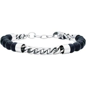 Blackjack Jewelry Men's Genuine Gemstone Bead Stainless Steel Franco Link Bracelet