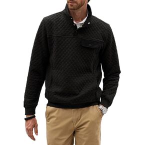 JMIERR Men's Quilted Sweatshirt Casual Long Sleeve Outdoor Stand Collar Button Pullover Sweatshirts