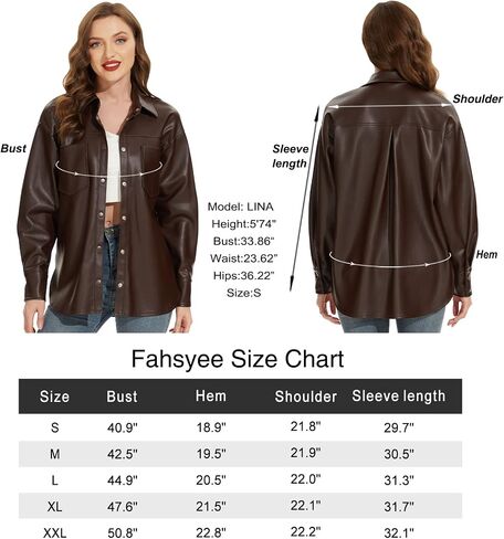 Fahsyee المرأة فو الجلود تكبل موتو السائق قمصان فضفاضة تناسب السترة طويلة الأكمام زر سترة عادية حجم كبير S-XXL in Kuwait