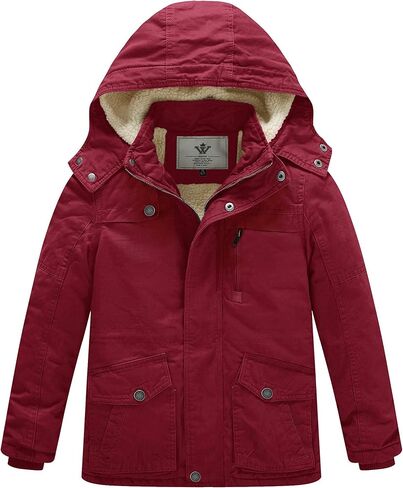 WenVen Boy's Winter Thicken Cotton Coat Heavy Sherpa Lined Hooded Parka Jacket in Kuwait