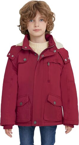 WenVen Boy's Winter Thicken Cotton Coat Heavy Sherpa Lined Hooded Parka Jacket in Kuwait
