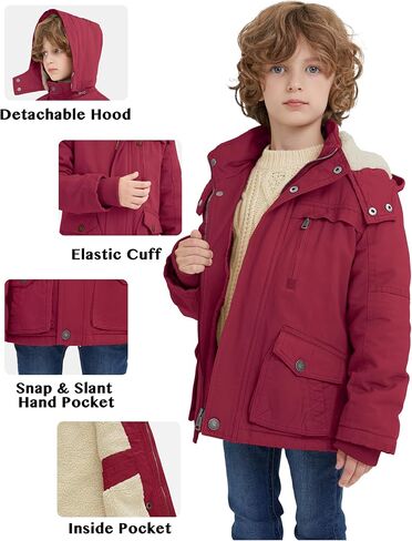 WenVen Boy's Winter Thicken Cotton Coat Heavy Sherpa Lined Hooded Parka Jacket in Kuwait