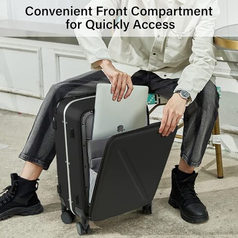 Luggage Hard Shell Suitcases Airline Approved Carry on Luggage 22x14x9 TSA Approved Luggage 20 Inch Front Opening Pocket Wide Handle Suitcase with Wheels Travel Luggage, Green in Kuwait