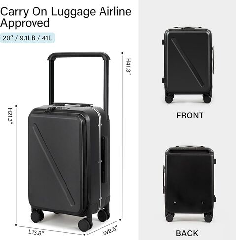 Luggage Hard Shell Suitcases Airline Approved Carry on Luggage 22x14x9 TSA Approved Luggage 20 Inch Front Opening Pocket Wide Handle Suitcase with Wheels Travel Luggage, Green in Kuwait