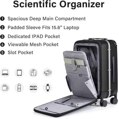 Luggage Hard Shell Suitcases Airline Approved Carry on Luggage 22x14x9 TSA Approved Luggage 20 Inch Front Opening Pocket Wide Handle Suitcase with Wheels Travel Luggage, Green in Kuwait