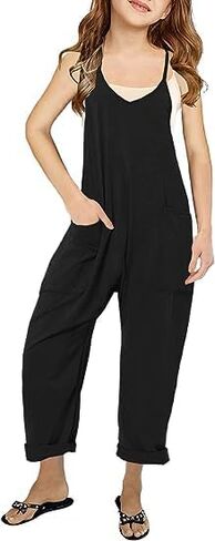 CharmWM Girls Casual Jumpsuits Spaghetti Strap Sleeveless Loose Romper Long Pants with Pockets Kids Clothes in Saudi Arabia