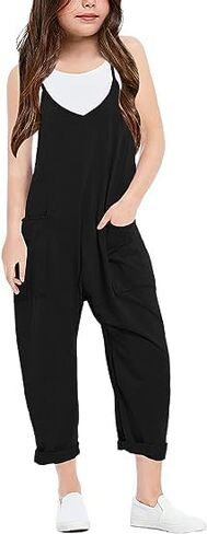 CharmWM Girls Casual Jumpsuits Spaghetti Strap Sleeveless Loose Romper Long Pants with Pockets Kids Clothes in Saudi Arabia