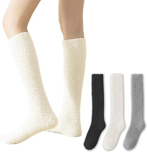Womens Fuzzy Slipper Socks Knee High Soft Warm Cute Microfiber Cozy Fluffy Winter Gift Plush Christmas Socks in Kuwait