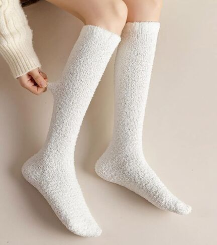 Womens Fuzzy Slipper Socks Knee High Soft Warm Cute Microfiber Cozy Fluffy Winter Gift Plush Christmas Socks in Kuwait