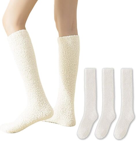 Womens Fuzzy Slipper Socks Knee High Soft Warm Cute Microfiber Cozy Fluffy Winter Gift Plush Christmas Socks in Kuwait