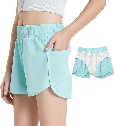 BALEAF Girls' Basketball Soccer Athletic Shorts with Liner Kids Tennis Running Workout Cheer Pocketed Shorts in Saudi Arabia