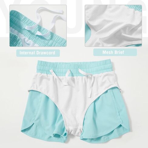 BALEAF Girls' Basketball Soccer Athletic Shorts with Liner Kids Tennis Running Workout Cheer Pocketed Shorts in Saudi Arabia