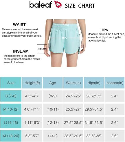 BALEAF Girls' Basketball Soccer Athletic Shorts with Liner Kids Tennis Running Workout Cheer Pocketed Shorts in Saudi Arabia
