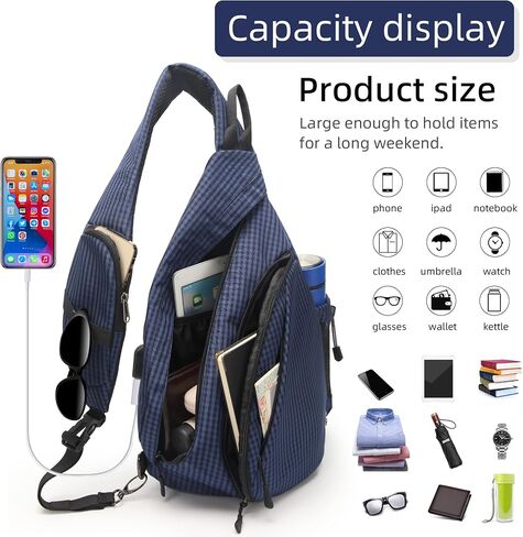 TurnWay Water-Proof Sling bag/Crossbody Backpack/Shoulder Bag with USB Charging Port for Travel, Hiking, Cycling, Camping in Kuwait